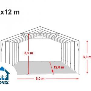 Professzionális raktársátor, ipari sátor 6x12m 3,0 m oldalmagasság, ponyva PVC szürke (72m2)