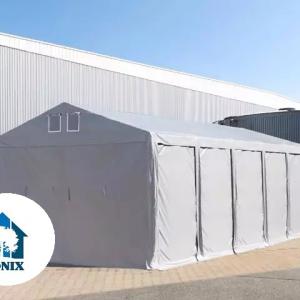 Professzionális raktársátor ipari sátor  6x8 m oldalmagasság 3,00m standard bejárat ponyva PVC szürke
