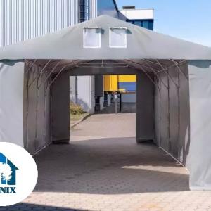 Professzionális raktársátor ipari sátor  6x8 m oldalmagasság 3,00m standard bejárat ponyva PVC szürke