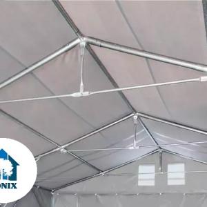 Professzionális raktársátor ipari sátor  6x8 m oldalmagasság 3,00m standard bejárat ponyva PVC szürke