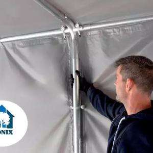 Professzionális raktársátor ipari sátor  6x8 m oldalmagasság 3,00m standard bejárat ponyva PVC szürke