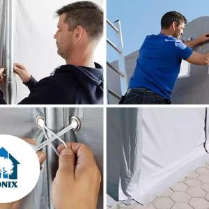 Professzionális raktársátor ipari sátor  6x8 m oldalmagasság 3,00m standard bejárat ponyva PVC szürke