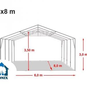 Professzionális raktársátor ipari sátor  6x8 m oldalmagasság 3,00m standard bejárat ponyva PVC szürke