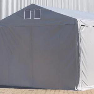 Professzionális raktársátor ipari sátor 8 × 12 m, 96 m² alapterülettel, 4,00 m oldalmagassággal, tolókapuval, szürke PVC ponyvával