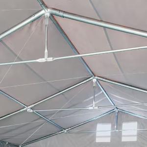 Professzionális raktársátor, ipari sátor 8 × 8 m – 64 m², 4,00 m oldalmagassággal, tolókapuval, szürke PVC ponyvával és extra megerősített horganyzott acélszerkezettel