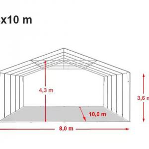 Professzionális raktársátor ipari sátor 8x10 m oldalmagasság 3,60 m ponyva PVC  szürke