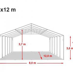 Professzionális raktársátor, ipari sátor  8x12 m oldalmagasság 3,00m ponyva PVC szürke
