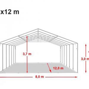 Professzionális raktársátor, ipari sátor  8x12 m oldalmagasság 3,00m ponyva PVC  szürke