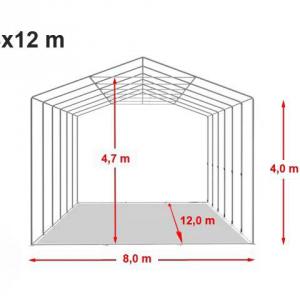 Professzionális raktársátor ipari sátor 8x12m oldalmagasság 4,00m tolókapuval  ponyva PVC szürke