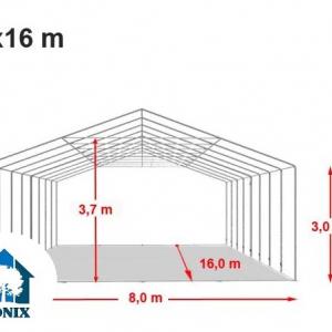 Professzionális raktársátor ipari sátor 8x16m oldalmagasság 3,00m ponyva PVC szürke