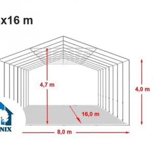 Professzionális raktársátor ipari sátor 8x16m oldalmagasság 4,00m  standard bejárat ponyva PVC  szürke