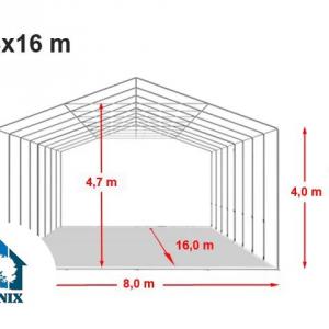 Professzionális raktársátor ipari sátor 8x16m  oldalmagasság 4,00m tolókapuval ponyva PVC szürke