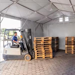 Professzionális raktársátor, ipari sátor 8x8m oldalmagasság 4,00m toló kapuval, ponyva PVC szürke