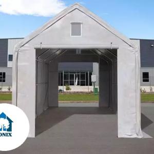 Professzionális raktársátor, ipari sátor, csarnoksátor 4x8x3m bejárat mérete 4x4,4 m  ponyva lángálló PVC statikai megerősítéssel