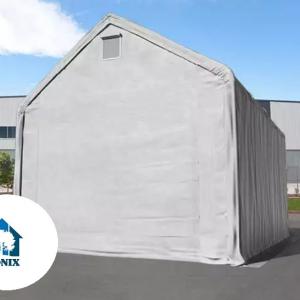 Professzionális raktársátor, ipari sátor, csarnoksátor 4x8x3m bejárat mérete 4x4,4 m  ponyva lángálló PVC statikai megerősítéssel