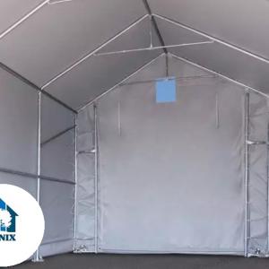 Professzionális raktársátor, ipari sátor, csarnoksátor 4x8x3m bejárat mérete 4x4,4 m  ponyva lángálló PVC statikai megerősítéssel