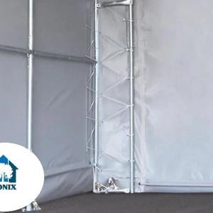Professzionális raktársátor, ipari sátor, csarnoksátor 4x8x3m bejárat mérete 4x4,4 m  ponyva lángálló PVC statikai megerősítéssel