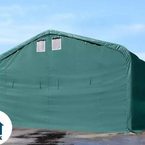 Professzionális raktársátor, ipari sátor, csarnoksátor 6x6x2,7m ajtó mérete 4,1x2,9 m, ponyva lángálló PVC  zöld