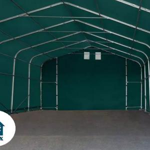 Professzionális raktársátor, ipari sátor, csarnoksátor 6x6x2,7m ajtó mérete 4,1x2,9 m, ponyva lángálló PVC  zöld