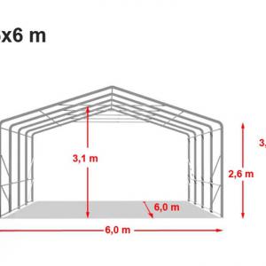 Professzionális raktársátor, ipari sátor, csarnoksátor 6x6x2,7m ajtó mérete 4,1x2,9 m, ponyva lángálló PVC  zöld