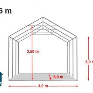 Professzionális raktársátor ipari sátor ponyva csarnok 3x6m oldalmagasság  3,00 m felhúzható kapuval ponyva PVC  szürke
