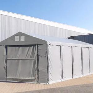 Professzionális raktársátor, ipari sátor, tároló sátor  8x24m  oldalmagasság 4,00m felhúzható kapu, ponyva PVC szürke