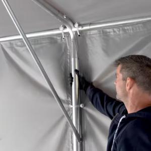 Professzionális raktársátor, ipari sátor, tároló sátor  8x24m  oldalmagasság 4,00m felhúzható kapu, ponyva PVC szürke