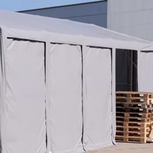 Professzionális raktársátor, ipari sátor, tároló sátor  8x24m  oldalmagasság 4,00m felhúzható kapu, ponyva PVC szürke