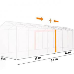 Professzionális raktársátor, ipari sátor, tároló sátor  8x24m  oldalmagasság 4,00m  standard ajtó,tetőablakkal  ponyva PVC szürke