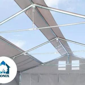 Professzionális raktársátor, ipari sátor, tároló sátor  8x24m  oldalmagasság 4,00m  standard ajtó,tetőablakkal  PVC 550g/m2 szürke