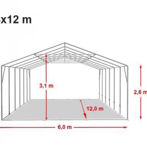 Professzionális raktársátor  ipari tárolósátor 6 × 12 m, 72 m² alapterülettel, 2,60 m oldalmagassággal, megerősített, horganyzott acélszerkezettel,padlókerettel, két cipzáras bejárattal  PVC ponyvával