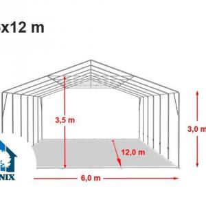 Professzionális raktársátor, iparisátor tároló  6x12m oldalmagasság  3,00 m felhúzható kapuval, ponyva PVC  szürke