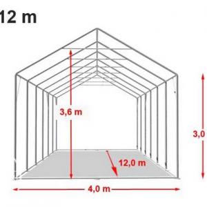 Professzionális raktársátor ponyva csarnok 4x12m 3,00 m oldalmagasság, felhúzható kapuval, ponyva PVC szürke