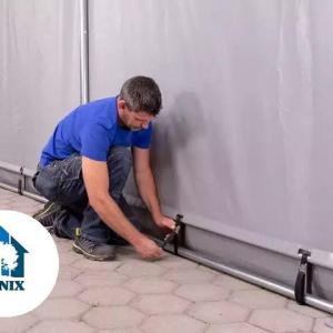 Professzionális raktársátor  ponyvacsarnok 8 × 10 m, 80 m² alapterülettel, 4,00 m oldalmagassággal, cipzáras bejáratokkal, szürke PVC ponyvával