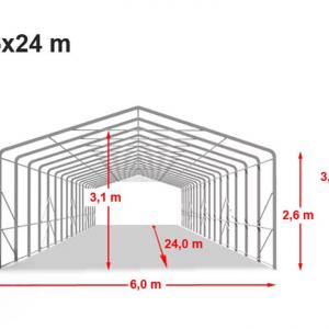 Professzionális raktársátor, ponyvagarázs 6x24 m kapu mérete 4,1x2,9 m m, ponyva PVC  zöld