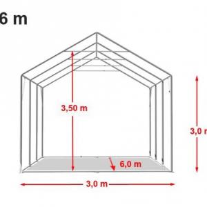 Professzionális raktársátor PVC ponyvacsarnok 3×6 m, 18 m², 3,00 m oldalmagassággal, lángálló PRIMEtex ponyvával, cipzáras kapuval és teljesen horganyzott acélvázzal – zöld