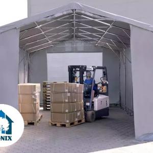 Professzionális raktársátor PVC ponyvacsarnok 3×6 m, 18 m², 3,00 m oldalmagassággal, lángálló PRIMEtex ponyvával, cipzáras kapuval és teljesen horganyzott acélvázzal – zöld