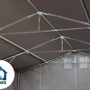 Professzionális raktársátor PVC ponyvacsarnok 4×8 m, 32 m², 3,00 m oldalmagassággal, lángálló PRIMEtex ponyvával, két cipzáras kapuval és teljesen horganyzott acélvázzal – szürke