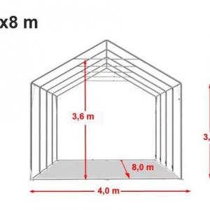 Professzionális raktársátor PVC ponyvacsarnok 4×8 m, 32 m², 3,00 m oldalmagassággal, lángálló PRIMEtex ponyvával, két cipzáras kapuval és teljesen horganyzott acélvázzal – szürke