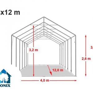 Professzionális raktársátor, tároló 4x12m ponyva PVC oldalmagasság +2,6 m erősített szerkezettel padlókerettel szürke