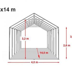 Professzionális raktársátor, tároló 4x14 m ponyva  PVC oldalmagasság + 2,6 m erősített szerkezettel fehér (56m2)