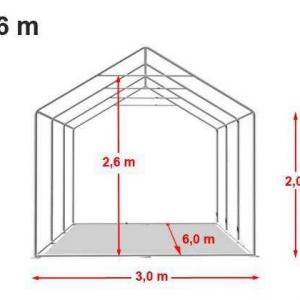 Professzionális raktársátor tároló, műhelysátor 3x6 m ponyva PVC szürke erősített szerkezettel padlókerettel