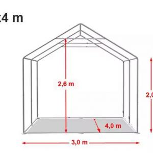 Professzionális raktársátor, tároló sátor 3x4 m ponyva PVC 500g/m2 fehér erősített szerkezet