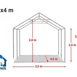 Professzionális raktársátor, tároló sátor 3x4 m ponyva PVC erősített szerkezettel padlókerettel szürke