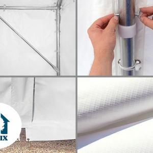 Professzionális raktársátor, tároló sátor 3x8m ponyva PVC fehér +2,6 m oldalfalmagasság erősített szerkezettel padlókerettel