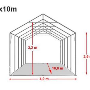Professzionális raktársátor, tároló sátor 4x10m ponyva PVC oldalmagasság+2,6 m erősített szerkezettel fehér