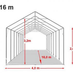 Professzionális raktársátor, tároló sátor 4x16m ponyva PVC oldalmagasság +2,6 m erősített szerkezet zöld