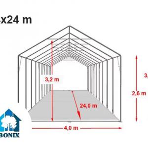 Professzionális raktársátor, tároló sátor 4x24m ponyva PVC oldalmagasság +2,6m  erősített szerkezet padlókerettel szürke