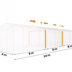 Professzionális raktársátor, tároló sátor 4x24m ponyva PVC oldalmagasság +2,6m  erősített szerkezet padlókerettel szürke