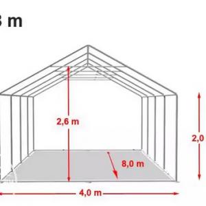 Professzionális raktársátor, tároló sátor 4x8 m ponyva PVC erősített szerkezettel fehér